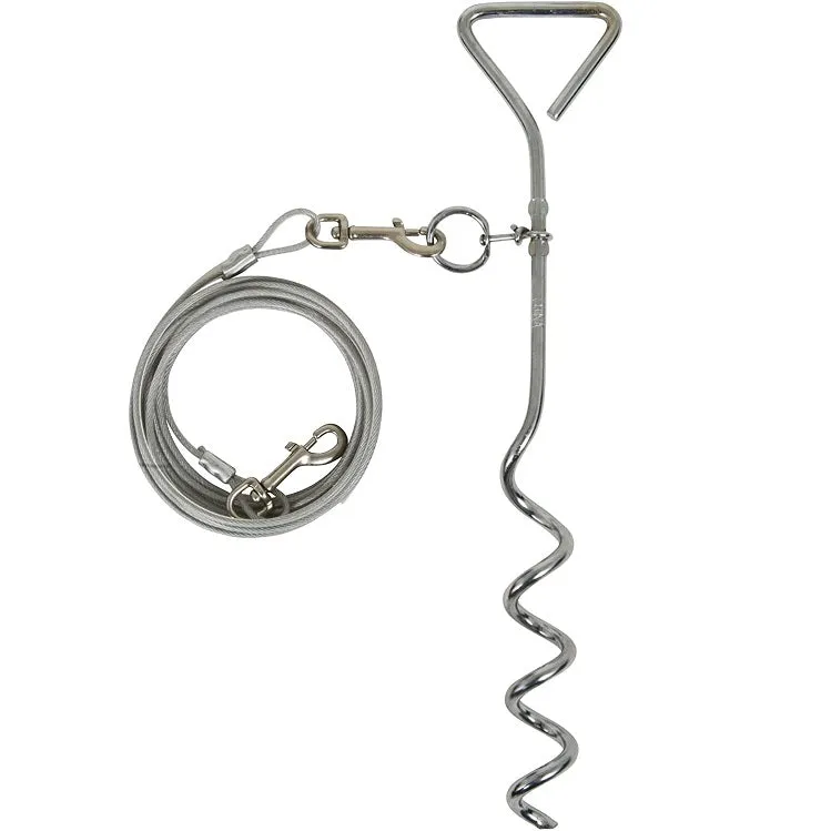 16" Spiral Tie-Out Stake with 20' Tie-Out