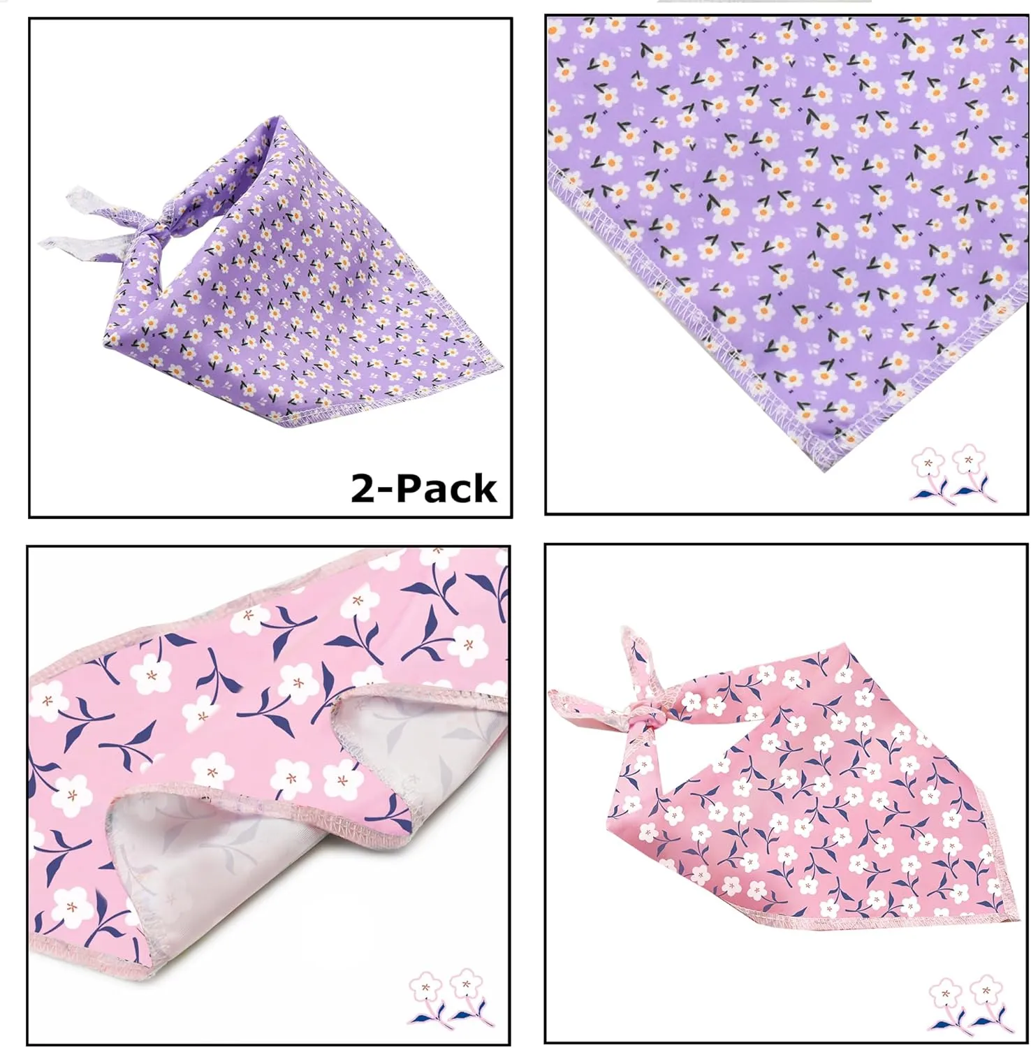 2 Pack Dog Bandanas, Cute Dog Bandana for Small Medium Large Dogs