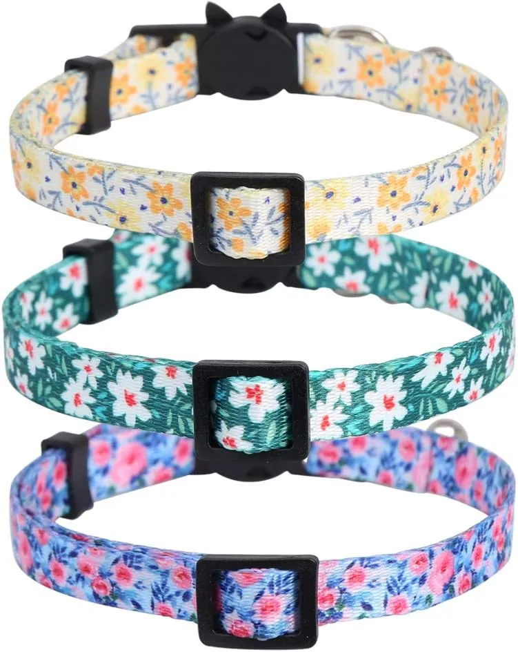 3 Pack Cat Collar Floral with Bell Breakaway Adjustable Flower for Cats Kitten