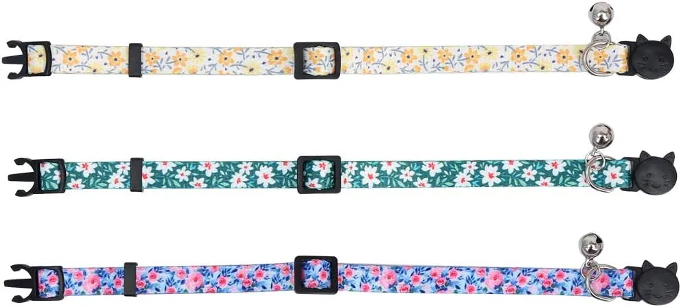 3 Pack Cat Collar Floral with Bell Breakaway Adjustable Flower for Cats Kitten