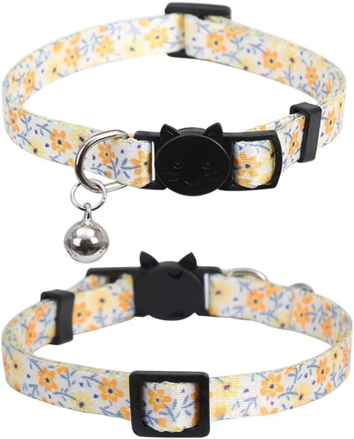 3 Pack Cat Collar Floral with Bell Breakaway Adjustable Flower for Cats Kitten