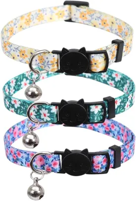 3 Pack Cat Collar Floral with Bell Breakaway Adjustable Flower for Cats Kitten