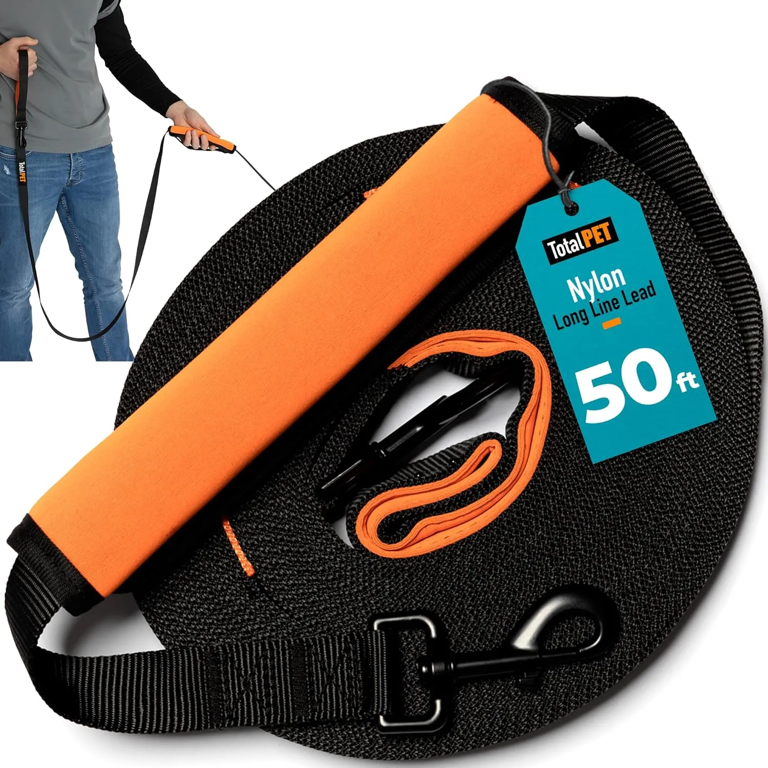 50ft Long Leash for Dogs - Long Line Dog Leash for Training Recall/Commands at Distance - Nylon, Heavy Duty - Ideal for Large & Small Breeds