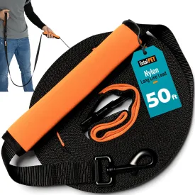 50ft Long Leash for Dogs - Long Line Dog Leash for Training Recall/Commands at Distance - Nylon, Heavy Duty - Ideal for Large & Small Breeds