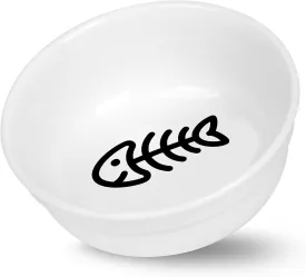 5" Ceramic Cat Bowl with Fish Bone Pattern, Cat Food Bowl for Food and Water, Healthy Cat Dishes for Indoor Cats and Small Dog, Dishwasher Safe & Microwaveable - White