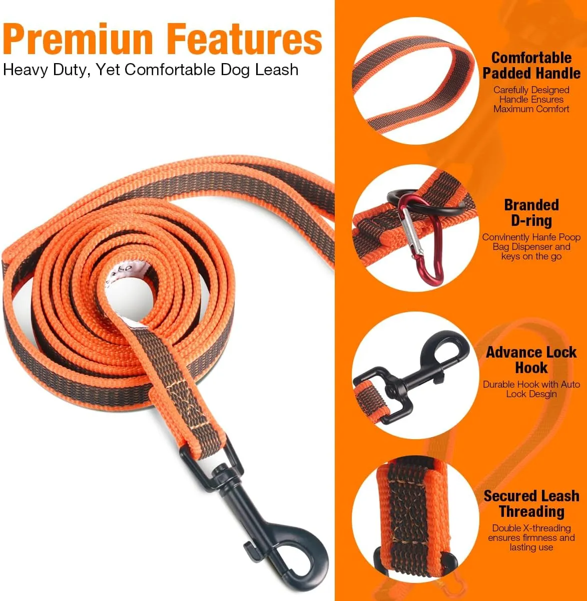 6FT Dog Leash with Anti-Slip Handle 5/8 inch 3/4 Inch 1 Inch Wide Dog Training Leash for Small Medium and Large Dogs
