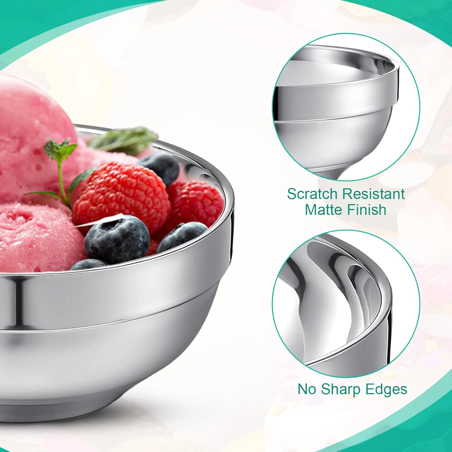 8 Pack 28 oz Stainless Steel Bowls Double Walled Insulated Ice Cream Bowls for Serving Soup Rice Cereal (Platinum Style)