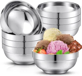 8 Pack 28 oz Stainless Steel Bowls Double Walled Insulated Ice Cream Bowls for Serving Soup Rice Cereal (Platinum Style)