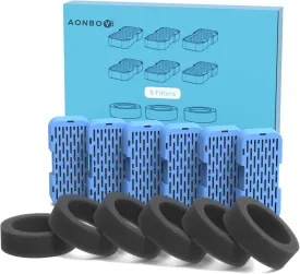 AONBOY Cat Water Fountain Filters, 6 Filters   6 Cat Fountain Sponge, Suitable for AONBOY Pet Fountain S3-SC, Multiple Filtration, Isolates Floating Hairs and gets rid of Odors