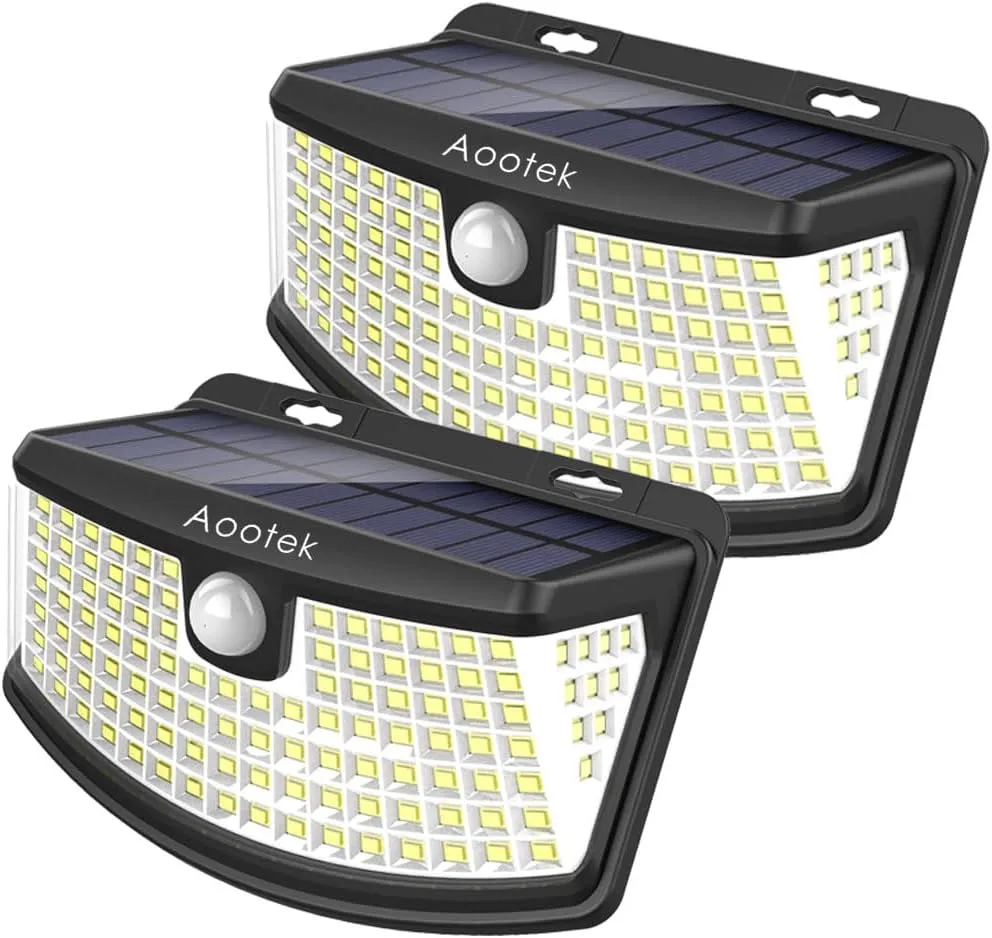 Aootek New Solar Motion Sensor Lights 120 LEDs with Lights Reflector,270 Wide Angle, IP65 Waterproof, Step Lights for Front Door, Yard, Garage, Deck (Back Button 2-Pack)