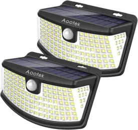 Aootek New Solar Motion Sensor Lights 120 LEDs with Lights Reflector,270 Wide Angle, IP65 Waterproof, Step Lights for Front Door, Yard, Garage, Deck (Back Button 2-Pack)