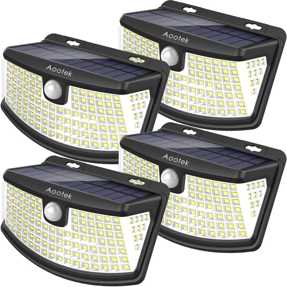 Aootek New Solar Motion Sensor Lights 120 LEDs with Lights Reflector,270 Wide Angle, IP65 Waterproof, Step Lights for Front Door, Yard, Garage, Deck (Back Button 4-Pack)
