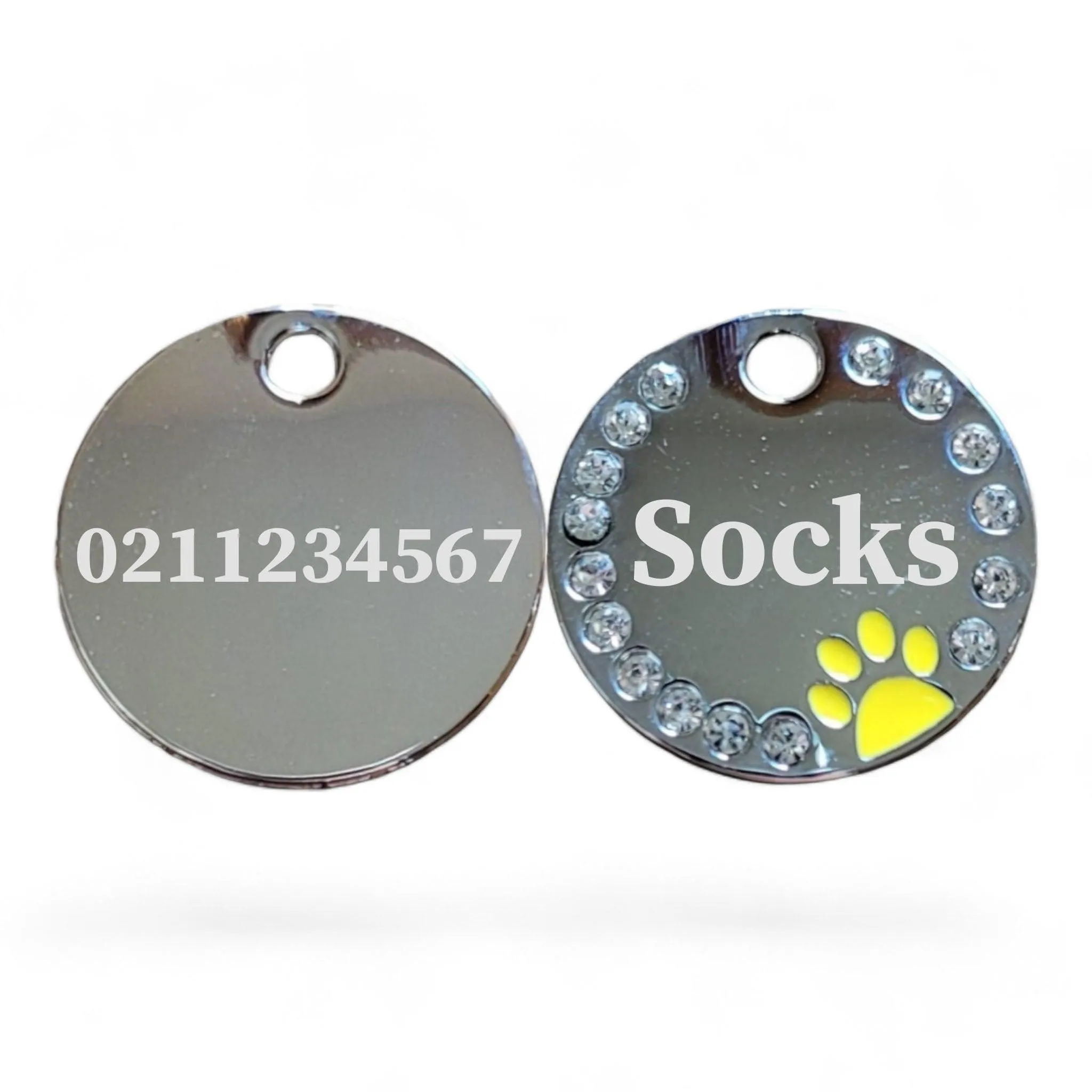 Bling Round Paw Print Cat & Dog ID Pet Tag