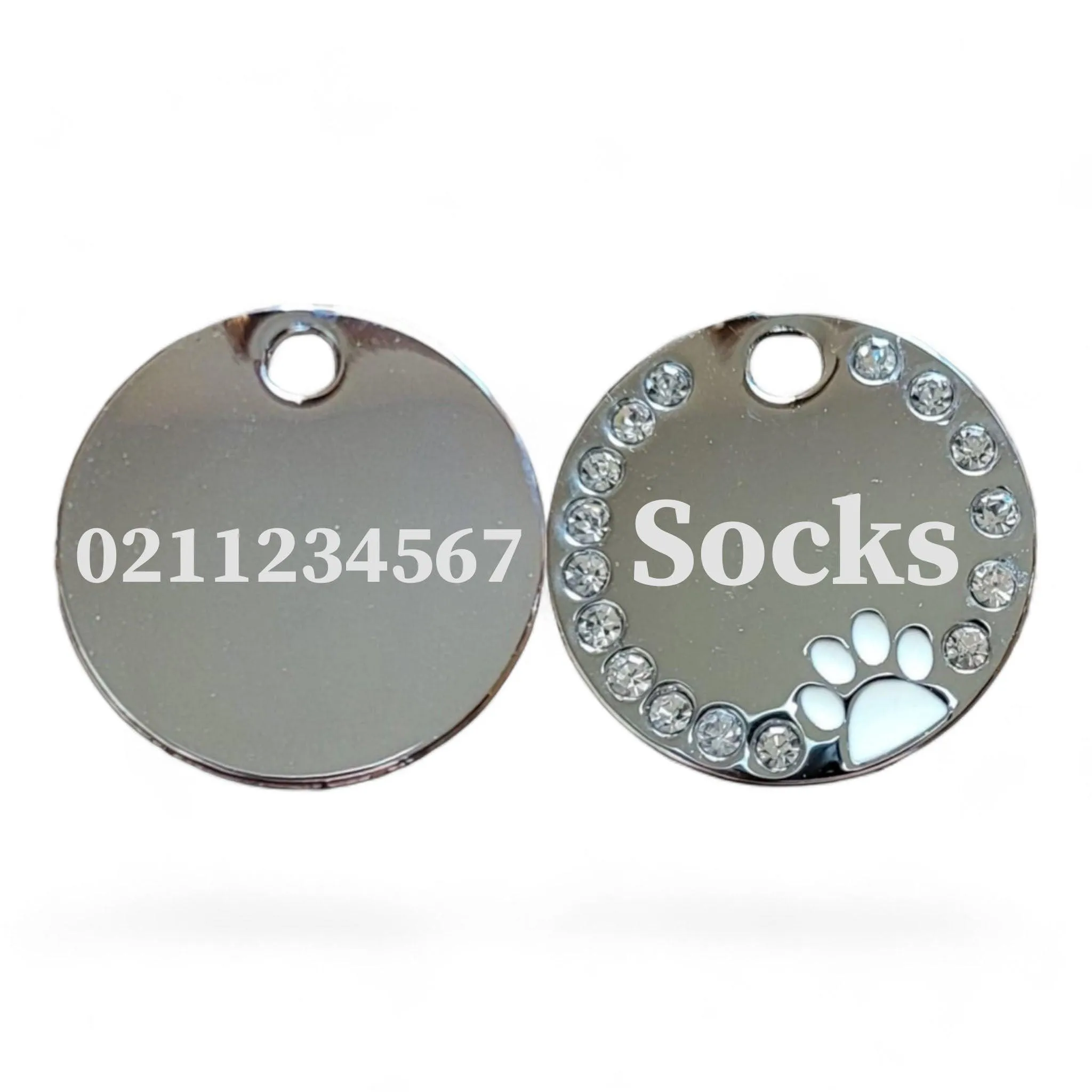 Bling Round Paw Print Cat & Dog ID Pet Tag