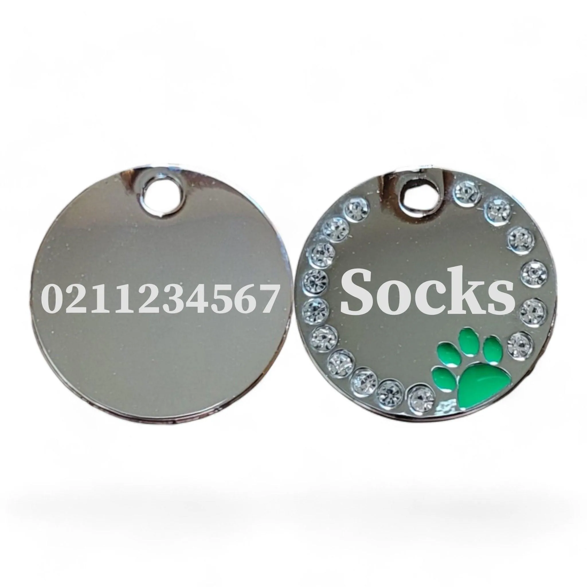 Bling Round Paw Print Cat & Dog ID Pet Tag