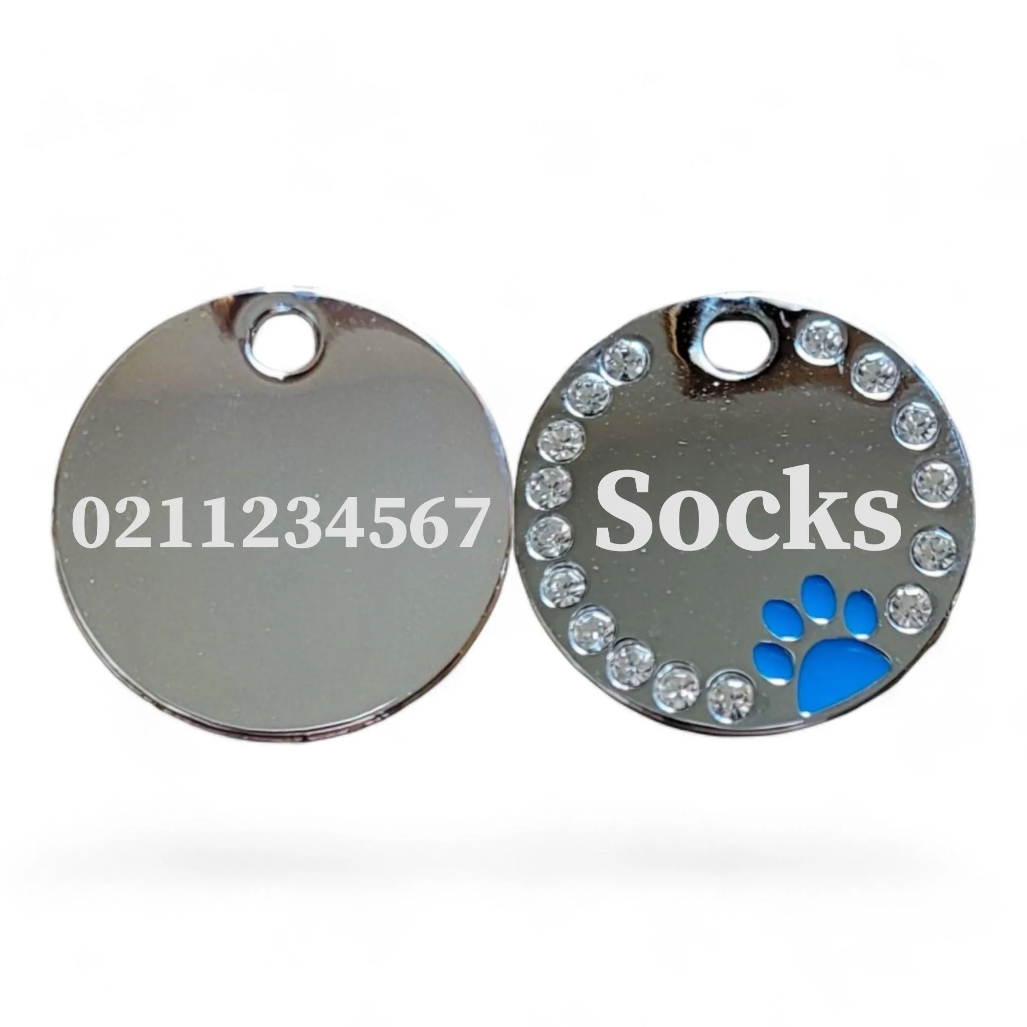 Bling Round Paw Print Cat & Dog ID Pet Tag