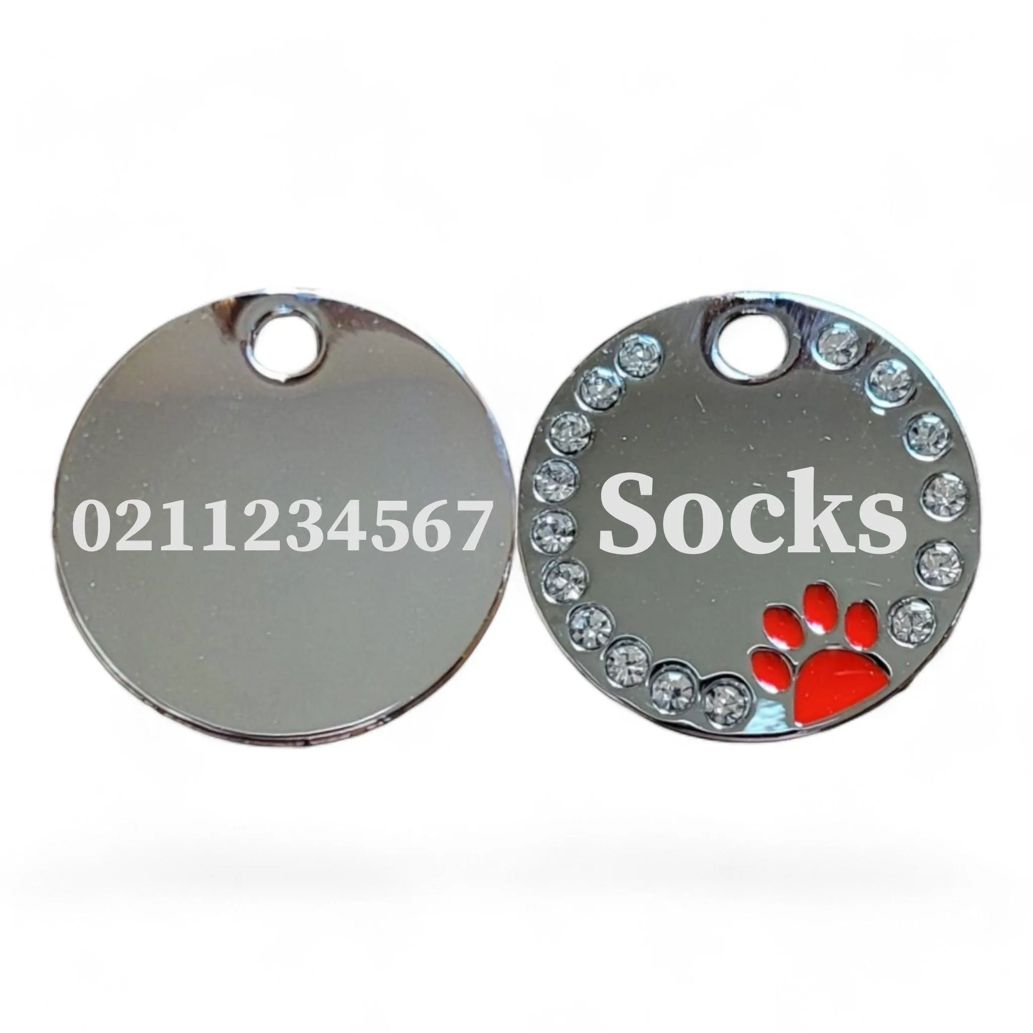 Bling Round Paw Print Cat & Dog ID Pet Tag