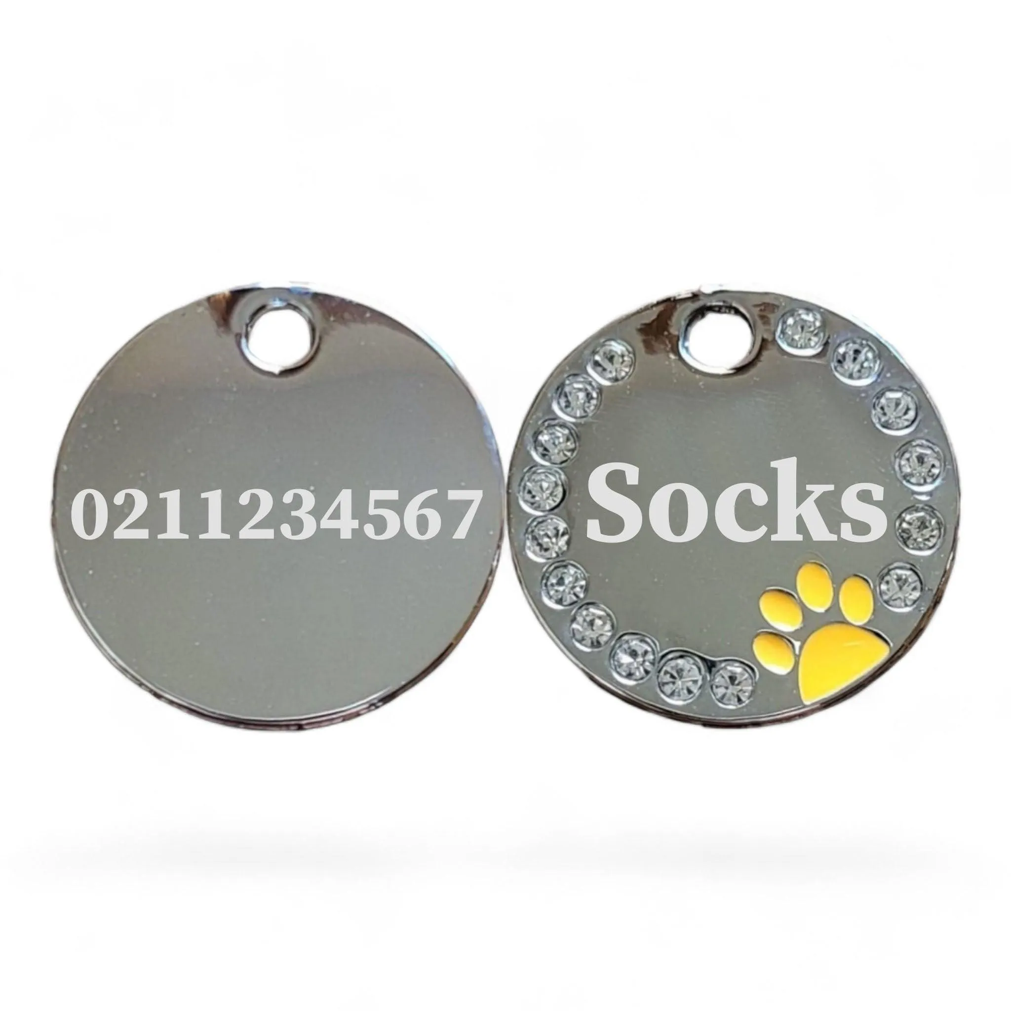 Bling Round Paw Print Cat & Dog ID Pet Tag