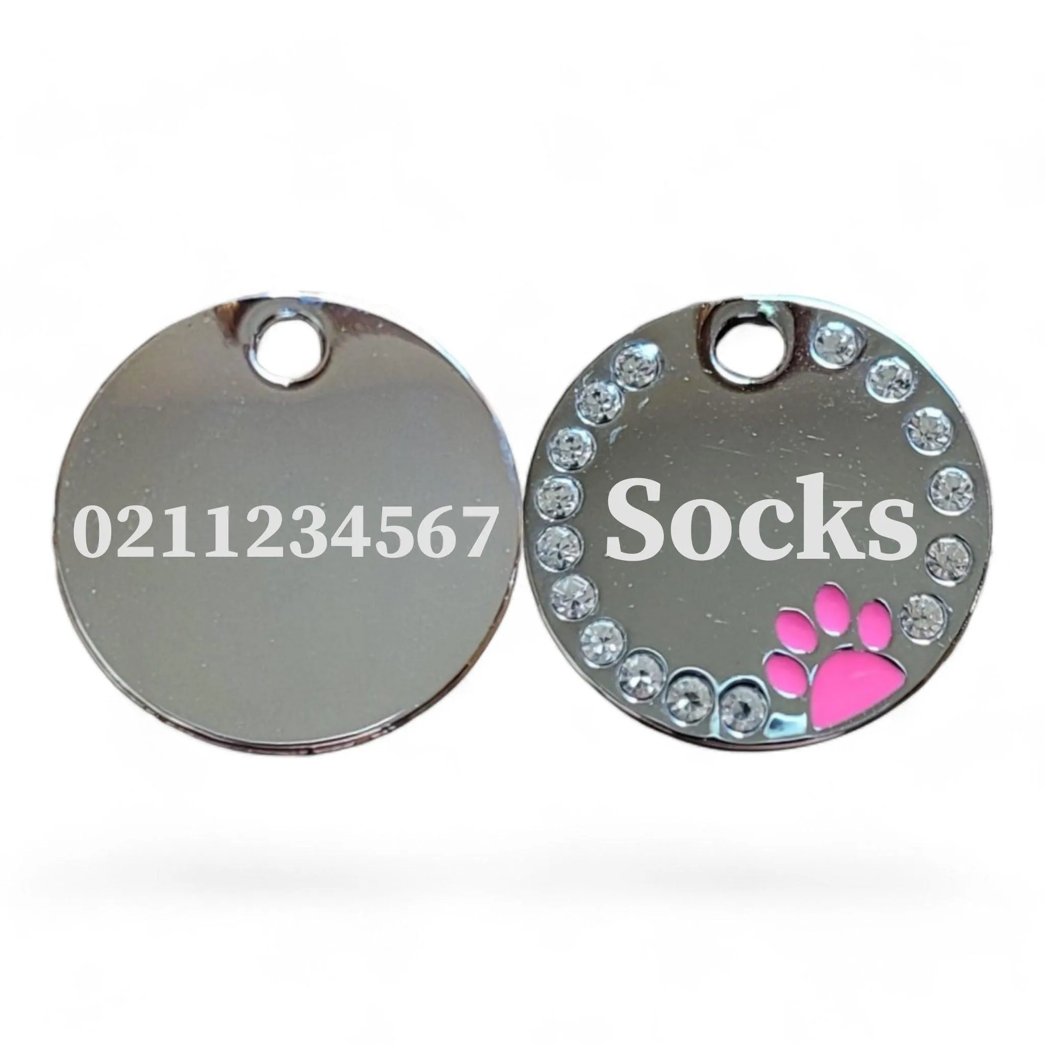 Bling Round Paw Print Cat & Dog ID Pet Tag