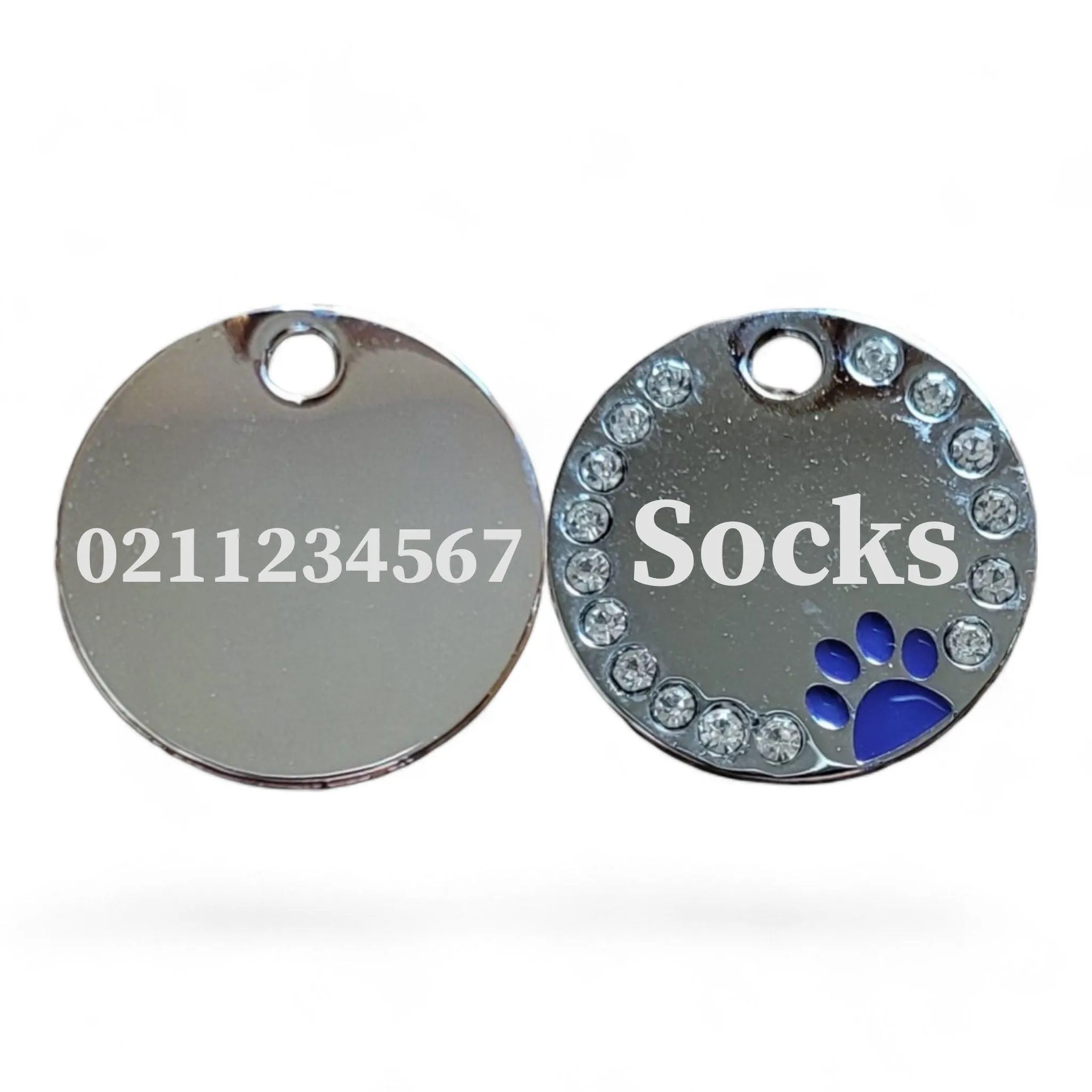 Bling Round Paw Print Cat & Dog ID Pet Tag