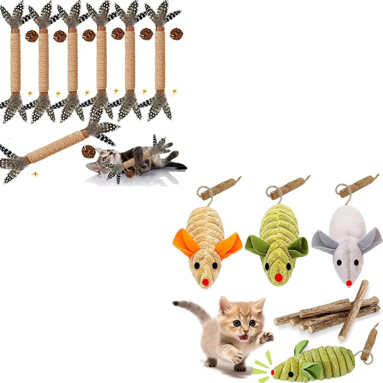 Cat Feather Toys 7pack and Cat Chirping Mices Toy 9pack
