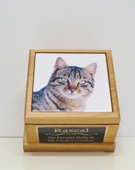 Cat Urn For Ashes Pet Urn Pet Memorial Keepsake Box Cremation Urn Kitty or Small Animal Custom Photo Tile & Personalized Brass Tag Dog Urn