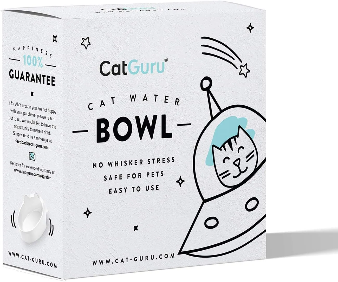 CatGuru Whisker Stress Free Cat Water Bowl, Reliefs Whisker Fatigue, Wide Cat Dish, Non Slip Pet Feeding Bowl, Shallow Pet Food Water Bowls, Non Skid Bowls for Cats (Marshmallow)