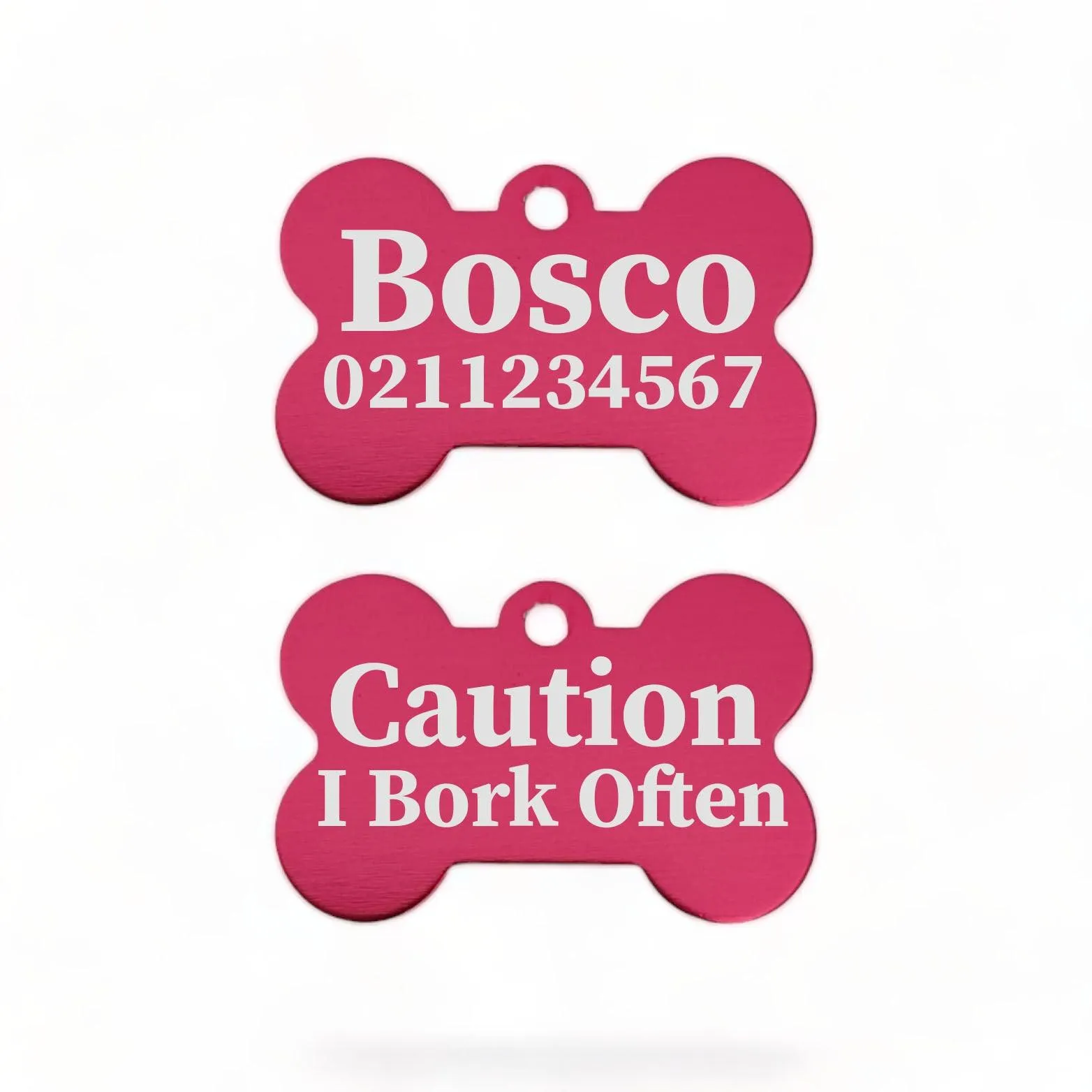 Caution I Bork Often | Bone Aluminium | Dog ID Pet Tag
