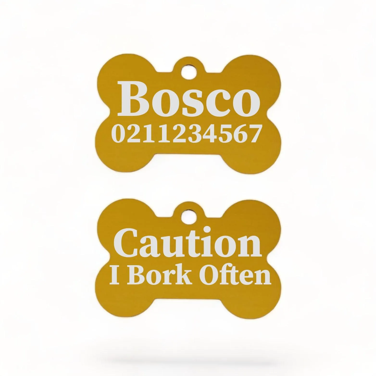 Caution I Bork Often | Bone Aluminium | Dog ID Pet Tag