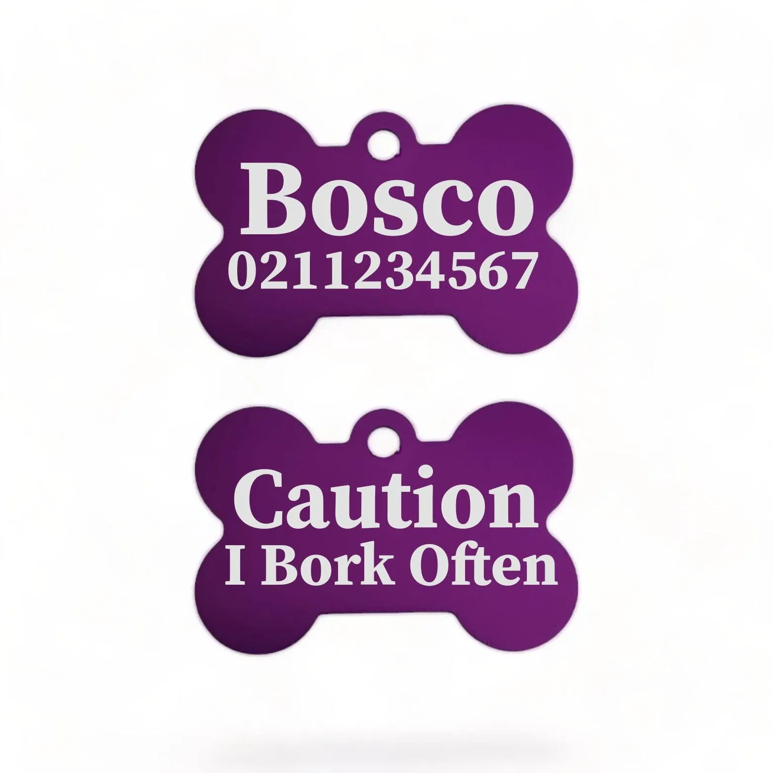 Caution I Bork Often | Bone Aluminium | Dog ID Pet Tag