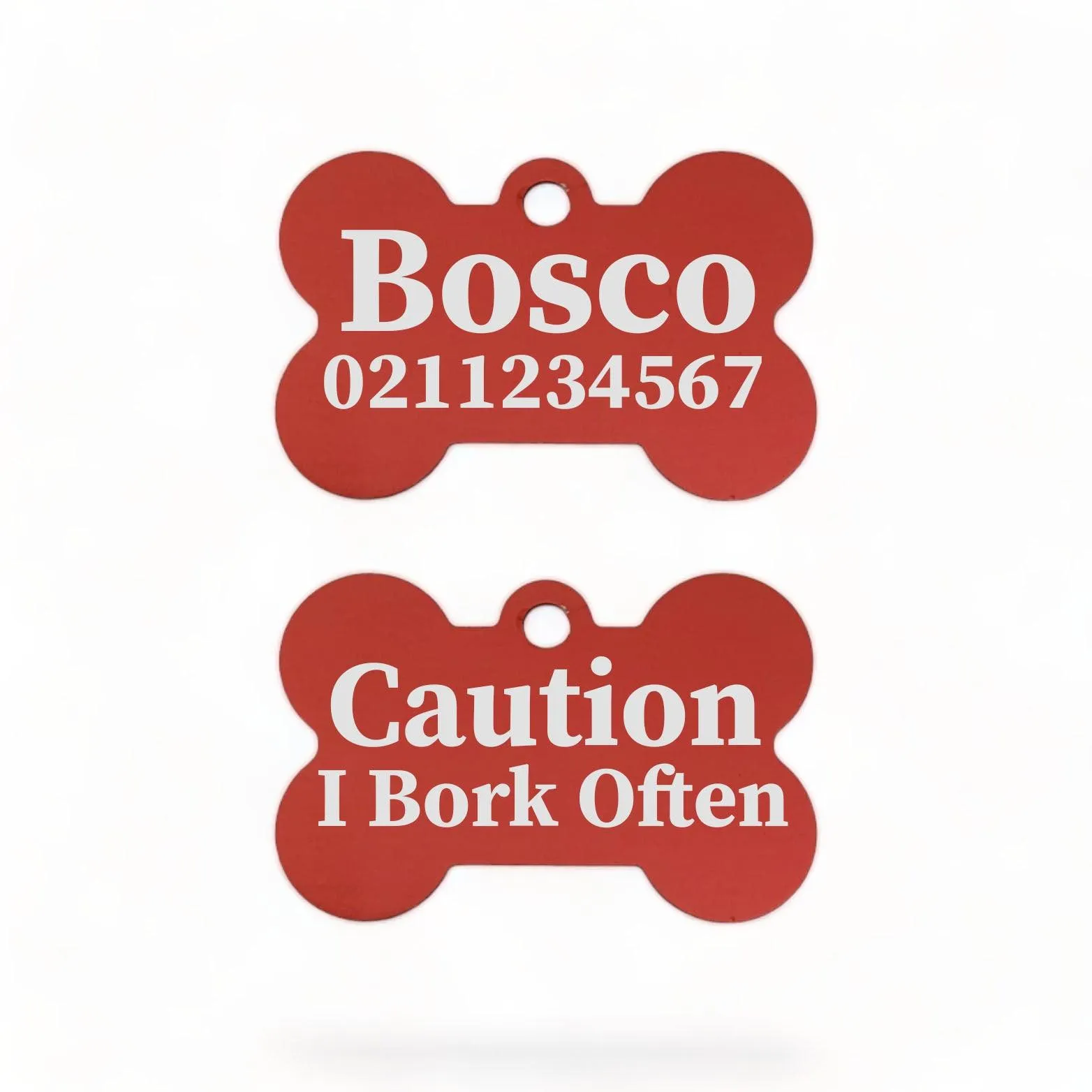 Caution I Bork Often | Bone Aluminium | Dog ID Pet Tag