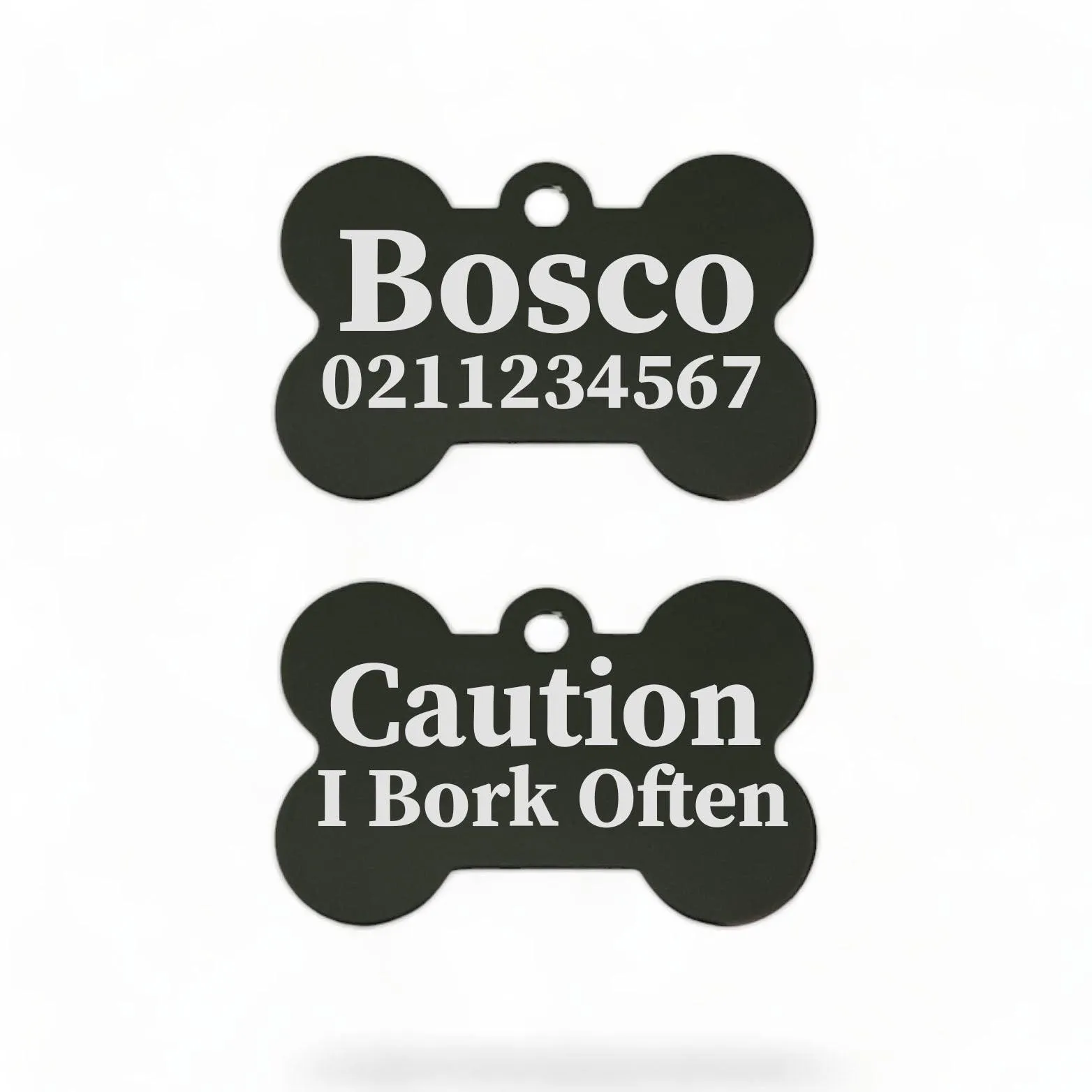 Caution I Bork Often | Bone Aluminium | Dog ID Pet Tag