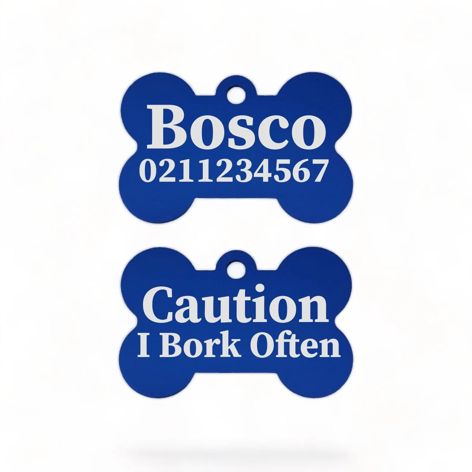 Caution I Bork Often | Bone Aluminium | Dog ID Pet Tag
