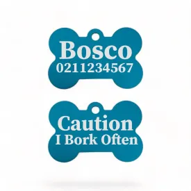 Caution I Bork Often | Bone Aluminium | Dog ID Pet Tag