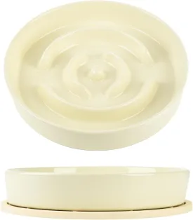 Ceramic Slow Feed Dog Bowl with Silicone Mat, Heavy and Durable, Food-Grade, Dishwasher and Microwave Safe, for Medium and Large Dogs (Cream White)