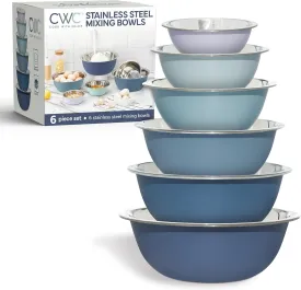 COOK WITH COLOR Stainless Steel Mixing Bowls Set - Nesting Bowls, 6 Pieces, Blue