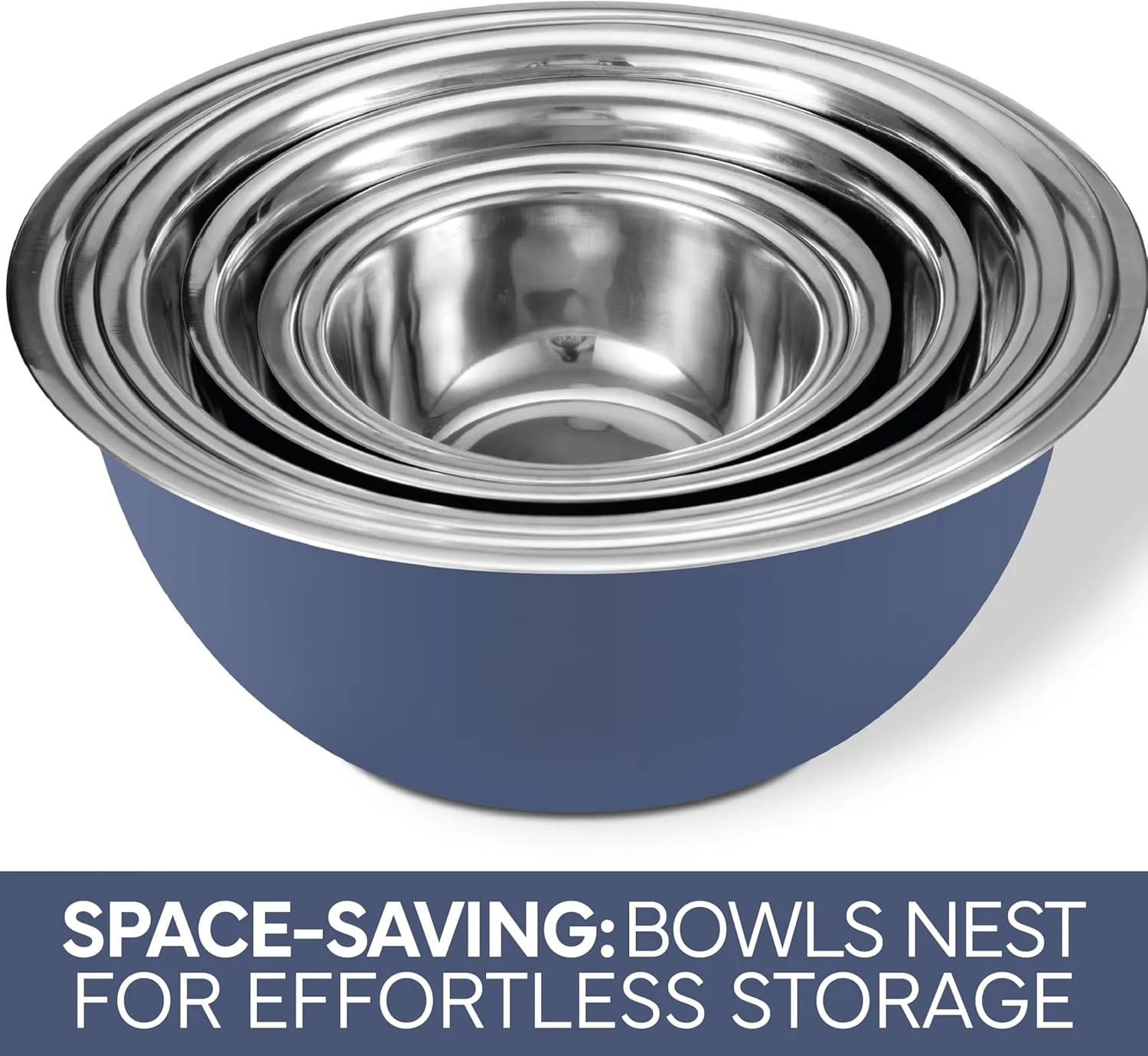 COOK WITH COLOR Stainless Steel Mixing Bowls Set - Nesting Bowls, 6 Pieces, Blue