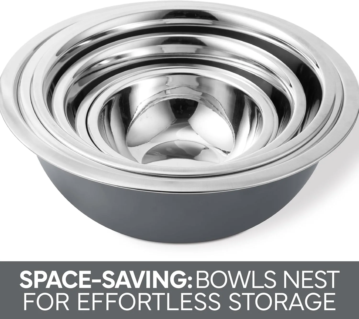 COOK WITH COLOR Stainless Steel Mixing Bowls Set - Nesting Bowls, 6 Pieces, Grey