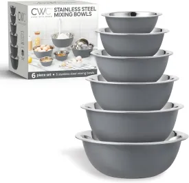 COOK WITH COLOR Stainless Steel Mixing Bowls Set - Nesting Bowls, 6 Pieces, Grey