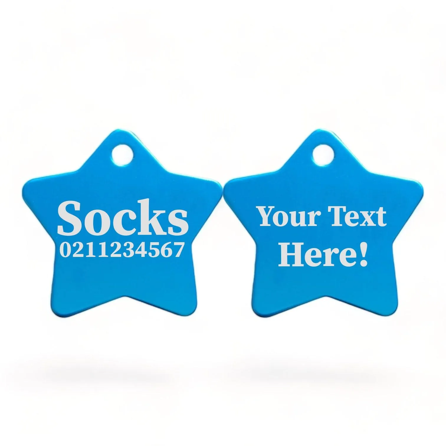 Custom Text | Star Aluminum | Cat, Kitten & Dog ID Pet Tag