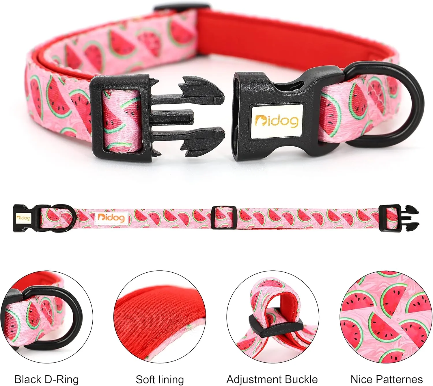 Didog No Pull Dog Harness Collar and Leash Set, Cute Pattern Puppy Dog Harness with Adjustable Collars and Leash, Soft Padded Air Mesh Vest for Small Dogs Walking Training(Watermelon, S)