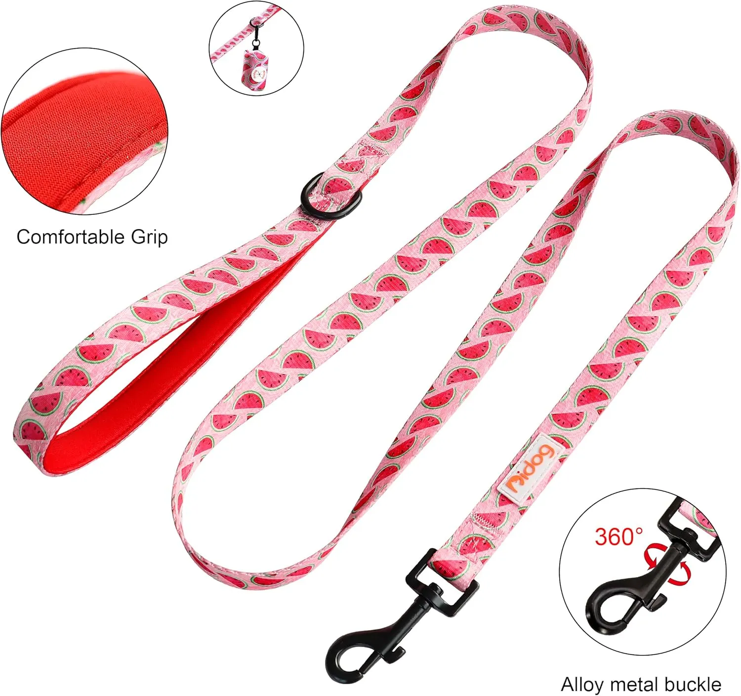 Didog No Pull Dog Harness Collar and Leash Set, Cute Pattern Puppy Dog Harness with Adjustable Collars and Leash, Soft Padded Air Mesh Vest for Small Dogs Walking Training(Watermelon, S)