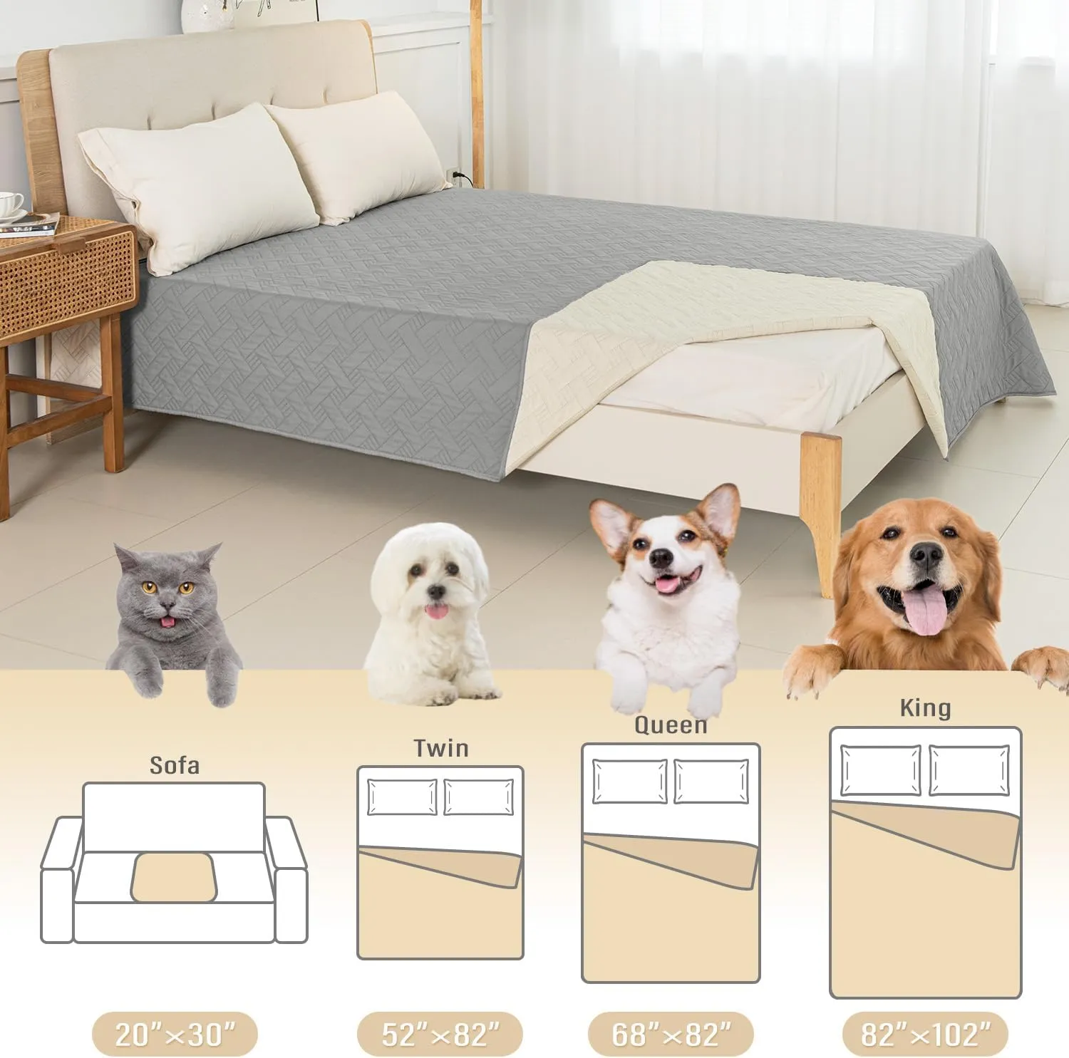 Dog Bed Cover for Pets Blankets Rug Pads for Couch Protection Waterproof Bed Covers Dog Blanket Furniture Protector Reusable Changing Pad (Light Grey Ivory, 82"x82")