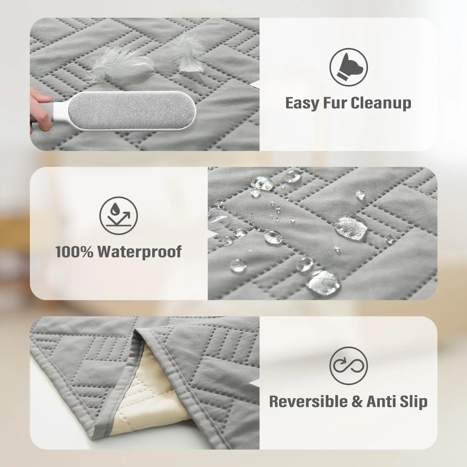 Dog Bed Cover for Pets Blankets Rug Pads for Couch Protection Waterproof Bed Covers Dog Blanket Furniture Protector Reusable Changing Pad (Light Grey Ivory, 82"x82")