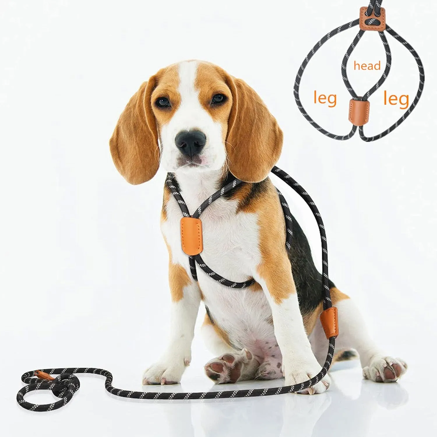 Dog Leashes for Medium Dogs Harness Puppy Step-in Leash Heavy Duty 5 ft Adjustable Nylon Dog Collar & Leash in One with Reflective Stripe for Small Medium & Large Dogs (Black)