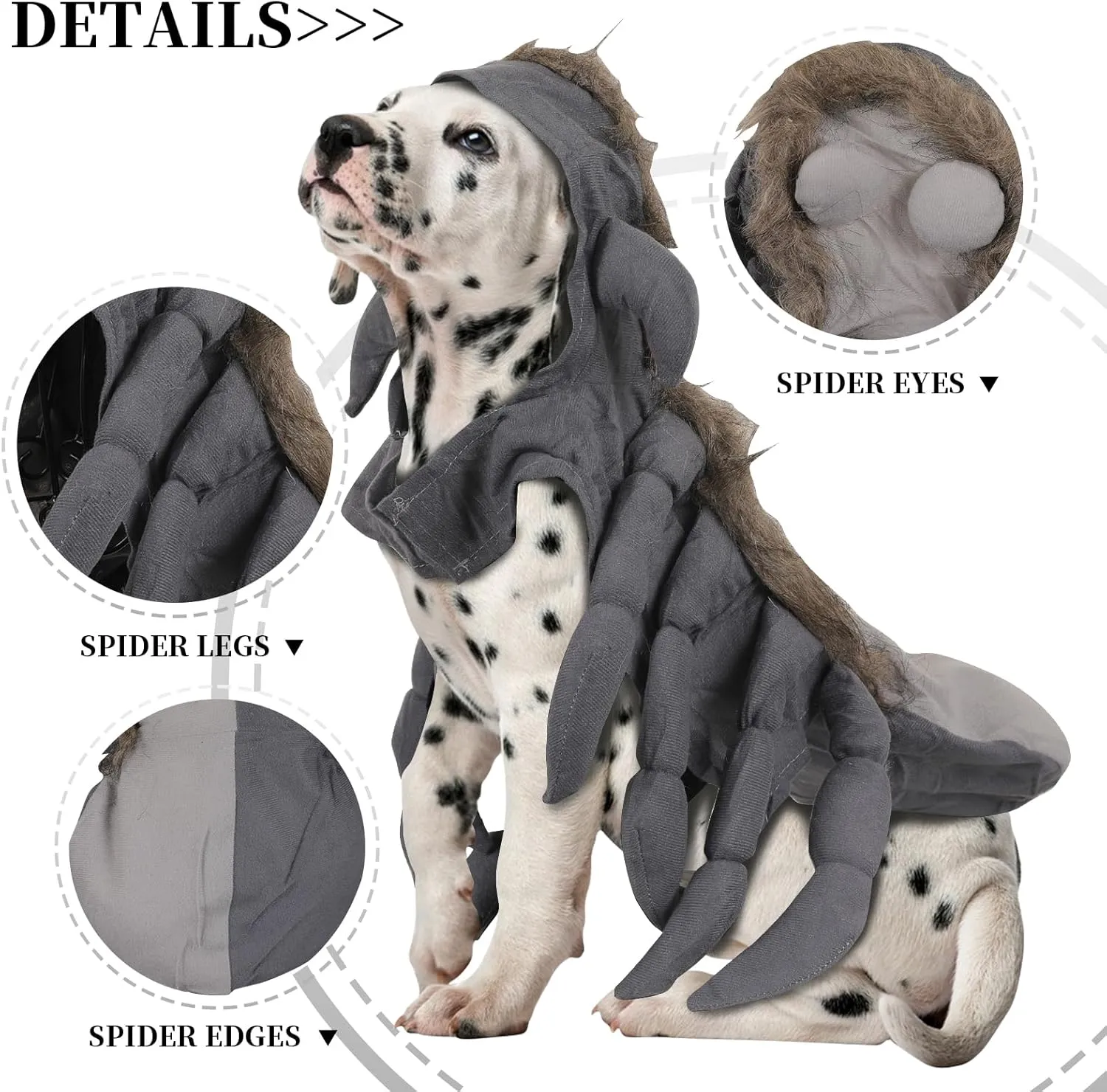 Dog Spider Costume Pet Spider Costume Dog Halloween Costume Holiday Dog Clothes Pet Costumes, Grey