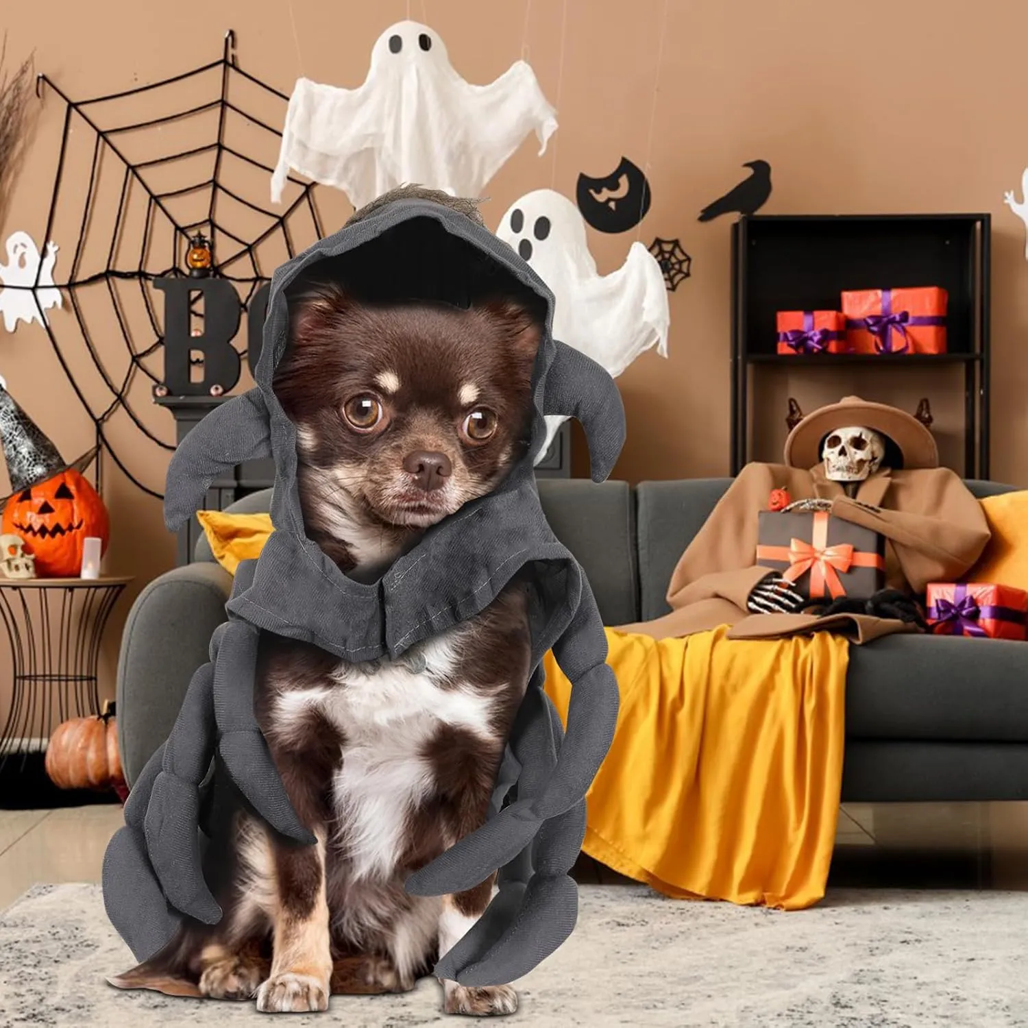 Dog Spider Costume Pet Spider Costume Dog Halloween Costume Holiday Dog Clothes Pet Costumes, Grey