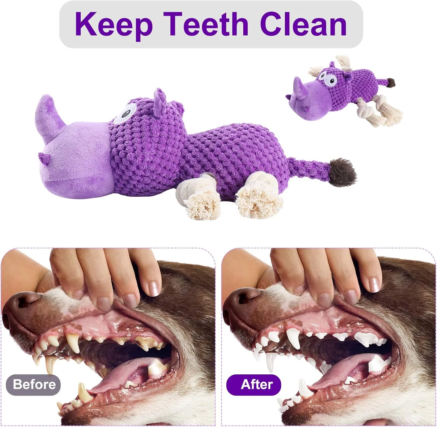 Dog Toys Tough Dog Toys for Large Dogs Plush Dog Toys for Aggressive Chewers Stuffed Dog Toys Durable Squeaky Dog Toys Puppy Chew Toys Dog Chew Toys for Small, Medium, Large Breed, Purple