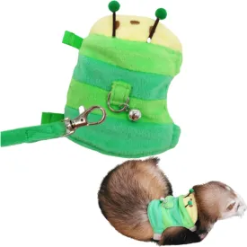 Ferret Harness and Leash Set - Small Animal Soft Fleece Vest with Safe Bell Halloween Outfit Adjustable Traction Rope Outdoor Walking Training Leash for Ferret Rat Bearded Dragon (Green)