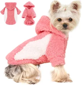 Fleece Dog Sweater, Winter Warm Smll Dog Clothes for Girls Boy, Puppy Hoodie Pullover Pet Clothes for Cat Puppy Chihuahua(Pink, S)